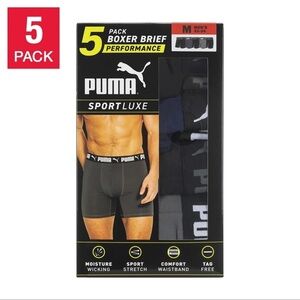 PUMA Men's Sportluxe Boxer Briefs 5-Pack - Black, Blue, Gray